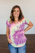 Draw Me Closer Tie Dye V-Neck Top- Pink, Lime, Purple