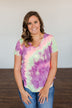 Draw Me Closer Tie Dye V-Neck Top- Pink, Lime, Purple