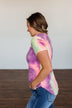 Draw Me Closer Tie Dye V-Neck Top- Pink, Lime, Purple