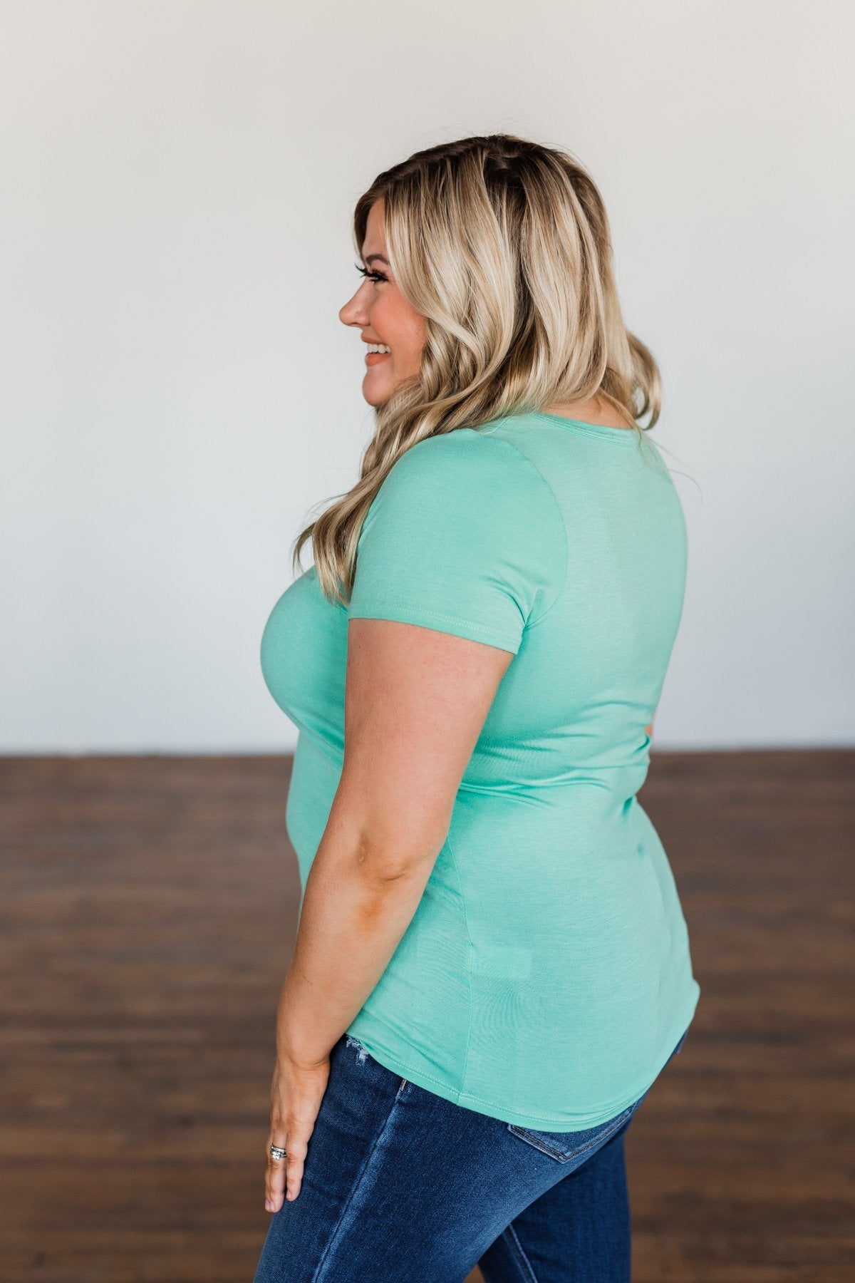 Meet Me Here Short Sleeve Top- Light Seafoam