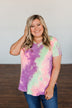 Draw Me Closer Tie Dye V-Neck Top- Pink, Lime, Purple