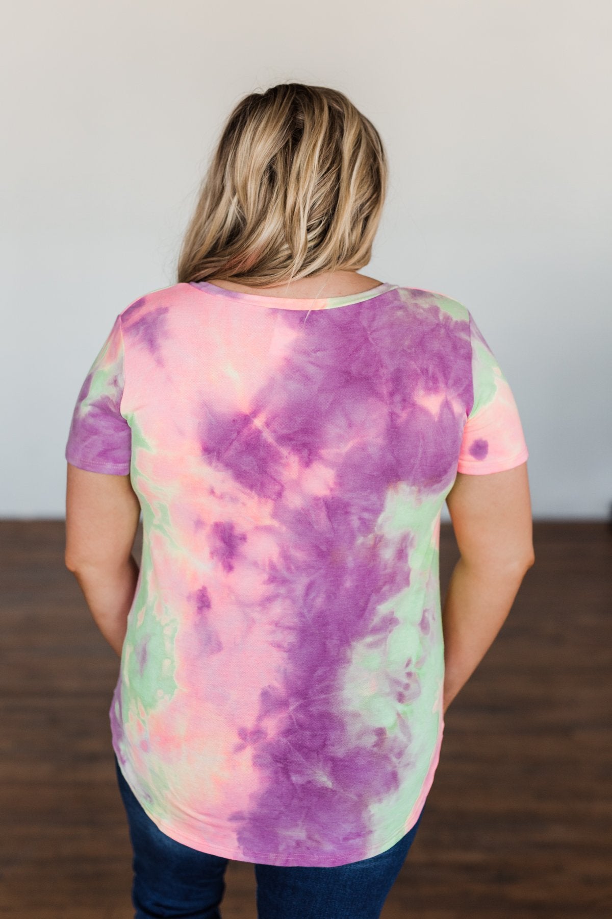 Draw Me Closer Tie Dye V-Neck Top- Pink, Lime, Purple
