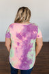 Draw Me Closer Tie Dye V-Neck Top- Pink, Lime, Purple