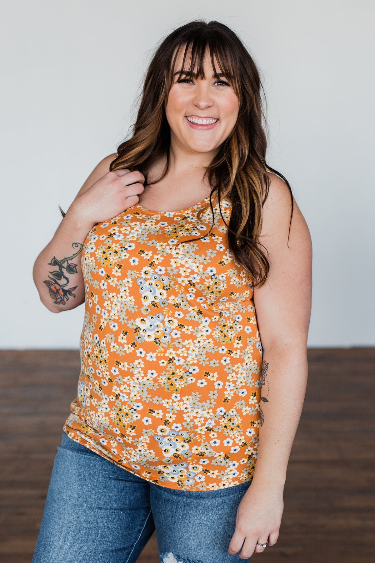 Let's Begin Again Floral Tank Top- Orange