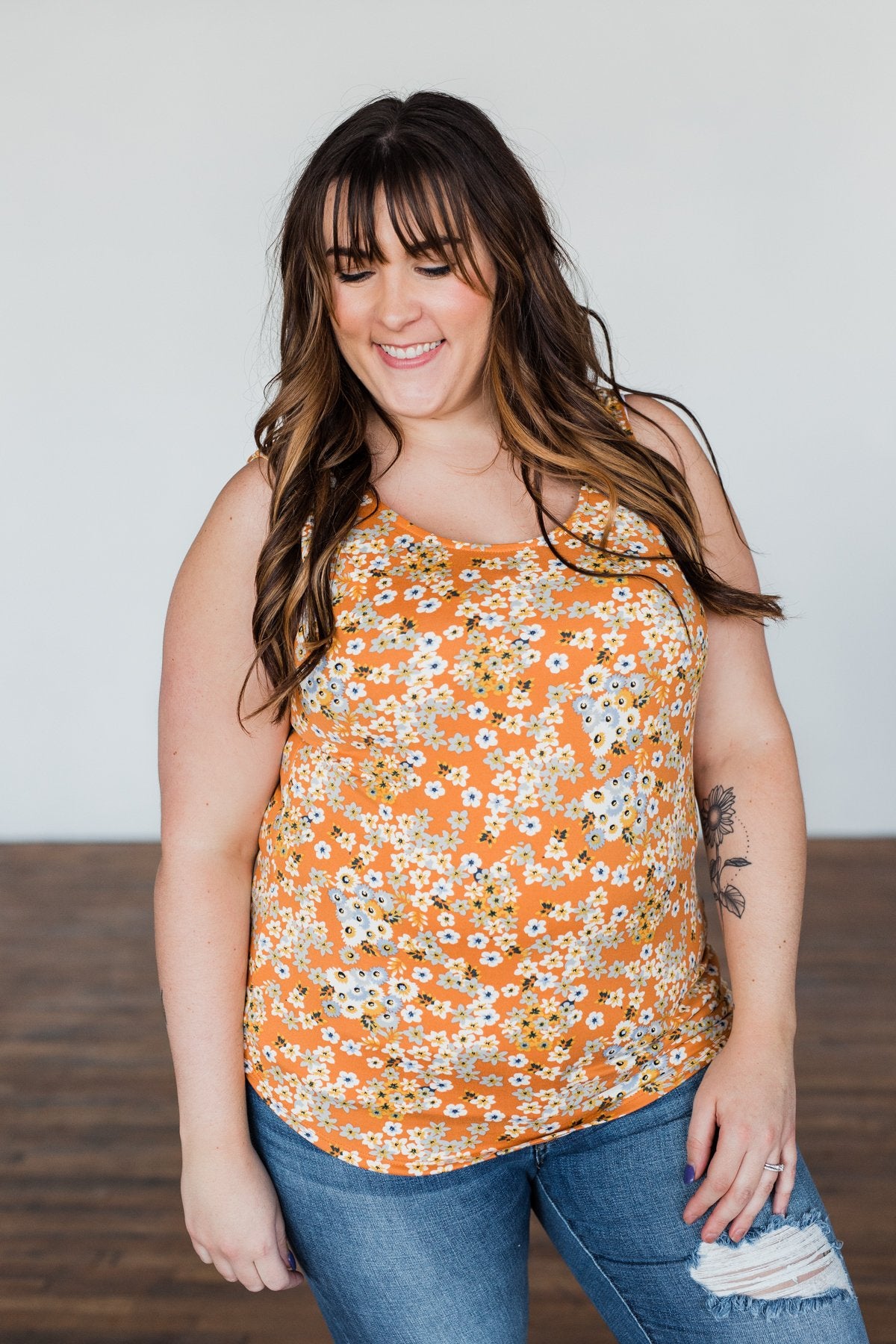 Let's Begin Again Floral Tank Top- Orange