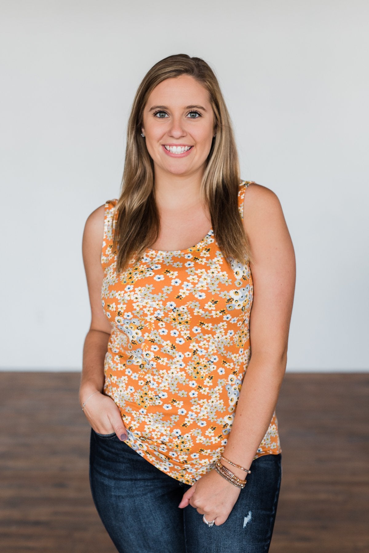 Let's Begin Again Floral Tank Top- Orange