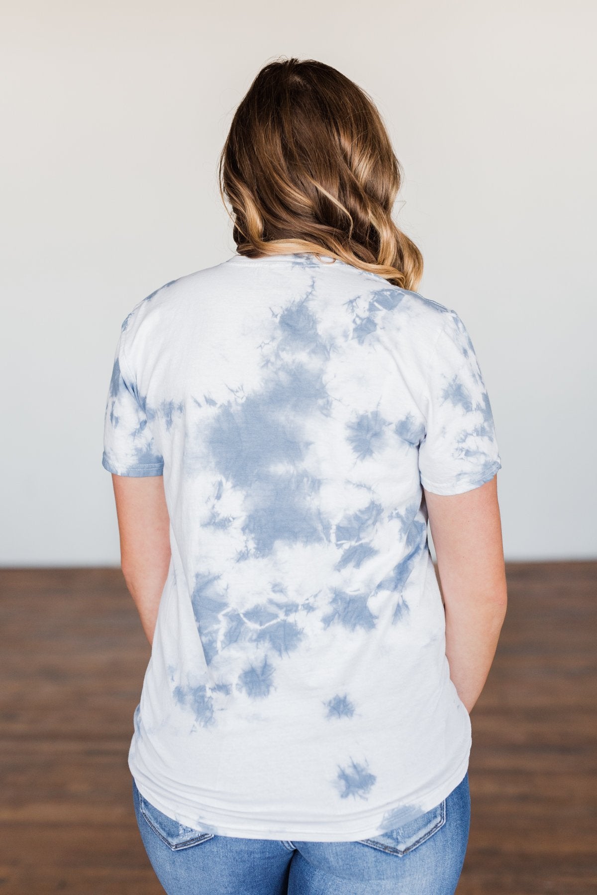 "Happy Camper" Tie Dye Graphic Tee- Navy & Ivory