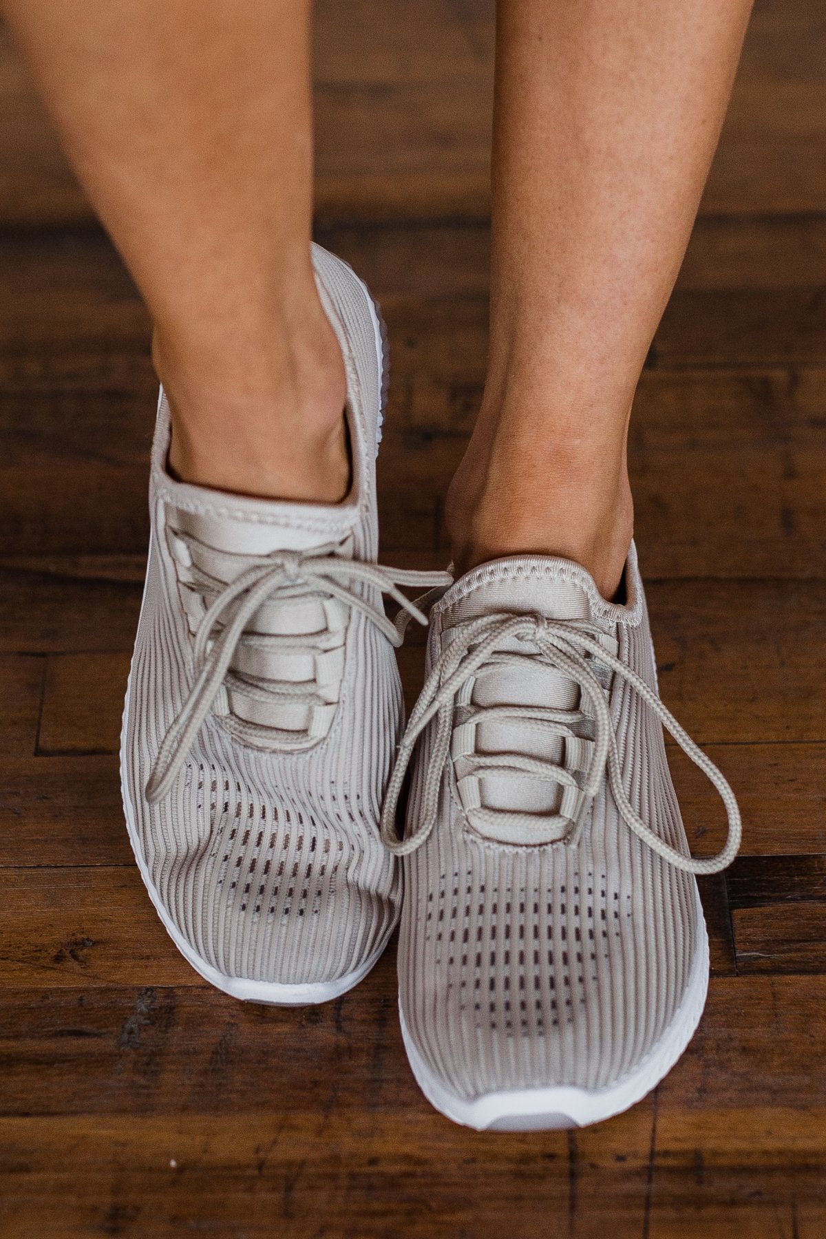 Qupid Tank Sneakers- Taupe Knit