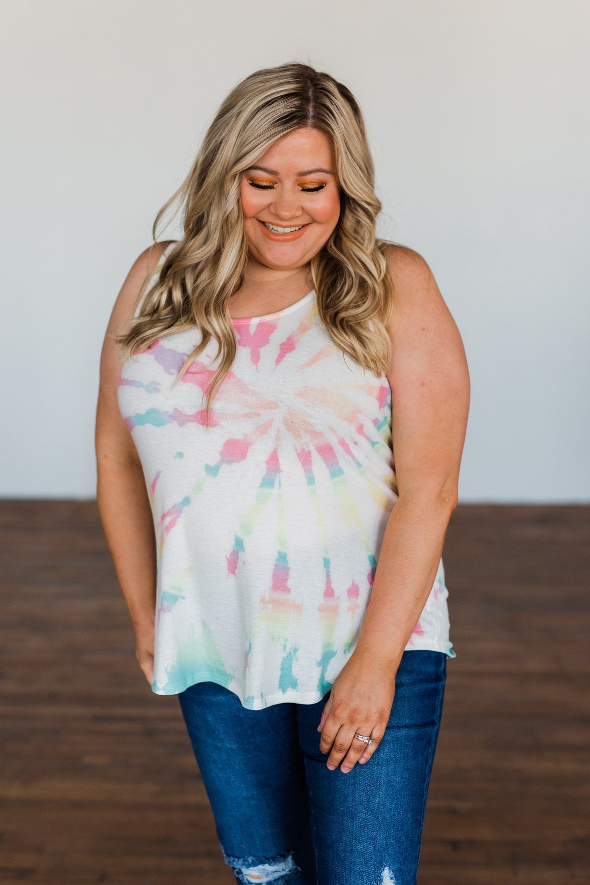 Dancing On My Own Tie Dye Tank Top- Ivory & Multi-Color
