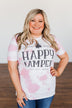 "Happy Camper" Tie Dye Graphic Tee- Pink & Ivory