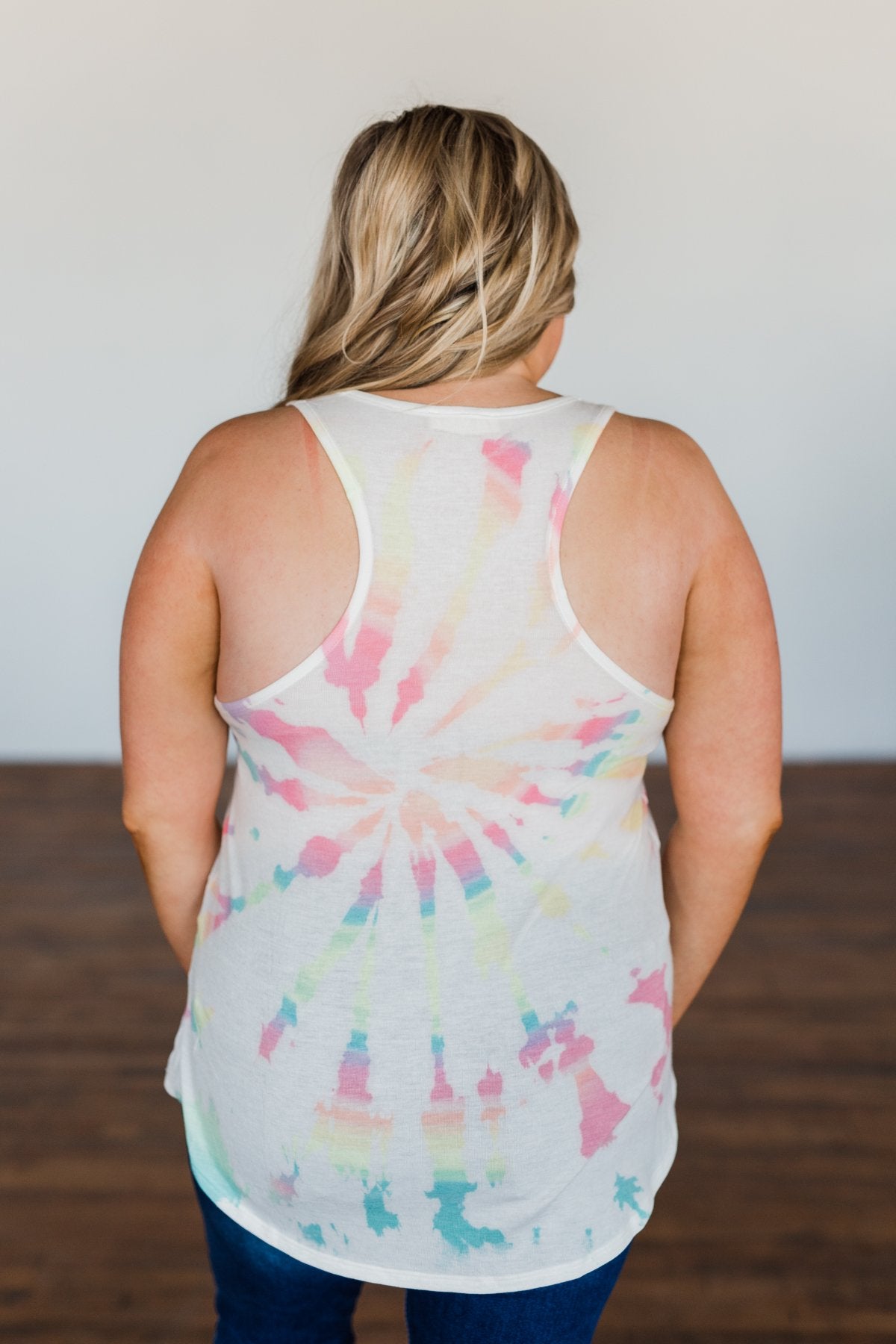 Dancing On My Own Tie Dye Tank Top- Ivory & Multi-Color