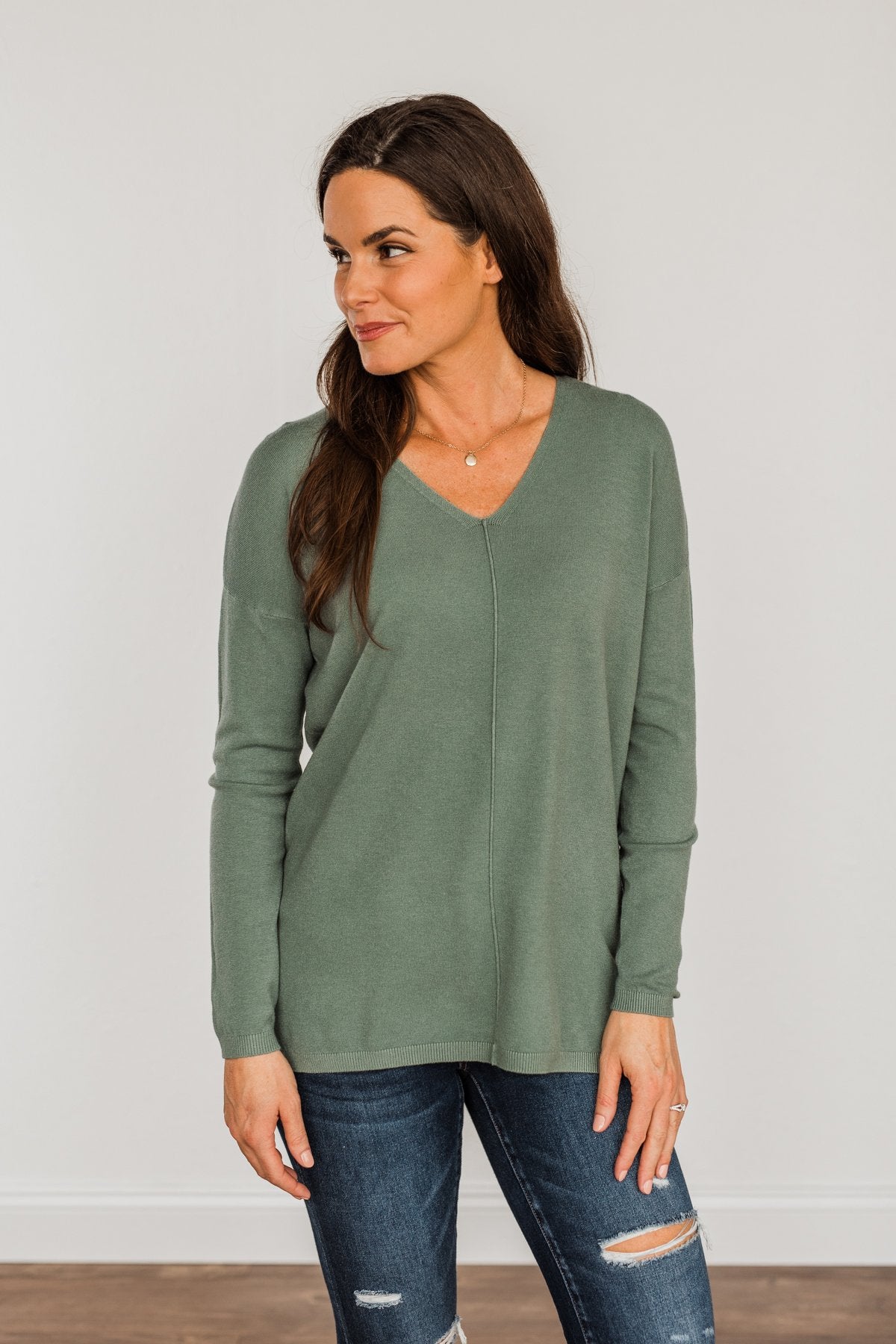 The Best Part V-Neck Sweater- Dusty Jade