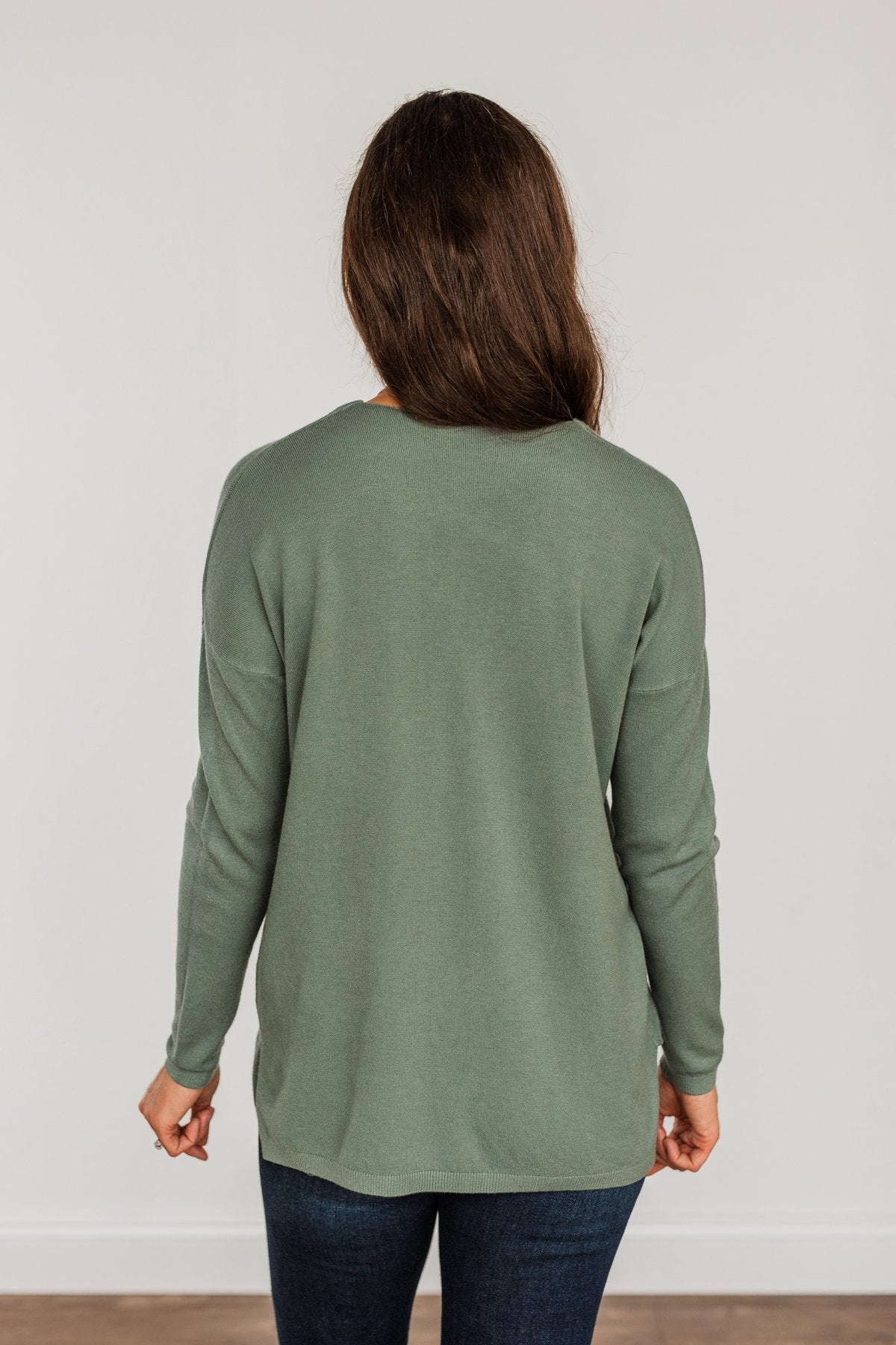 The Best Part V-Neck Sweater- Dusty Jade