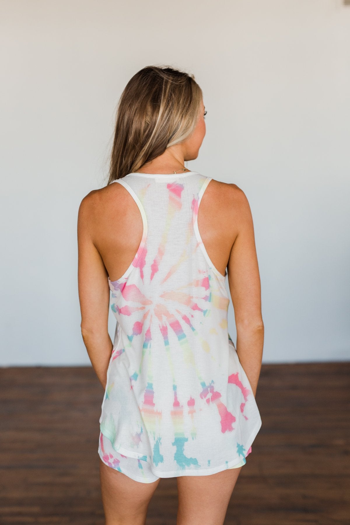 Dancing On My Own Tie Dye Tank Top- Ivory & Multi-Color