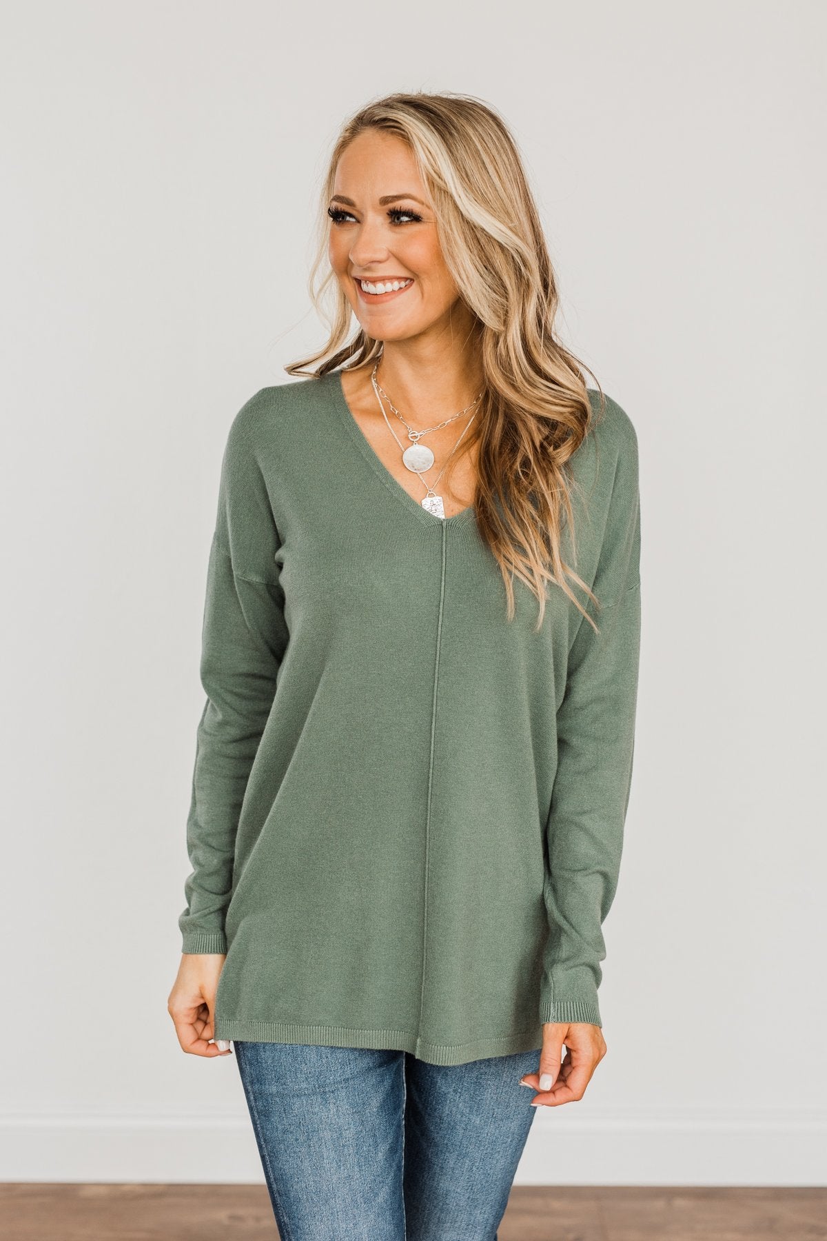 The Best Part V-Neck Sweater- Dusty Jade