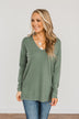 The Best Part V-Neck Sweater- Dusty Jade