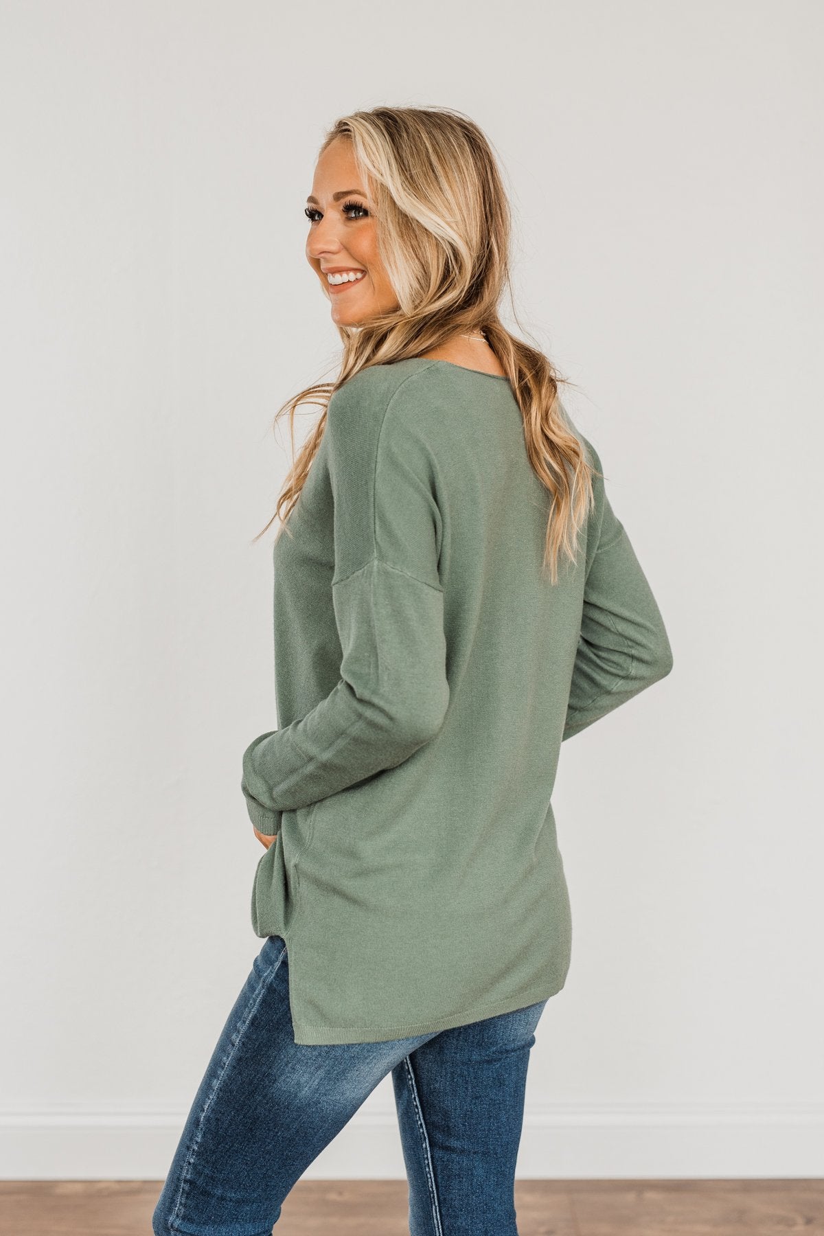 The Best Part V-Neck Sweater- Dusty Jade