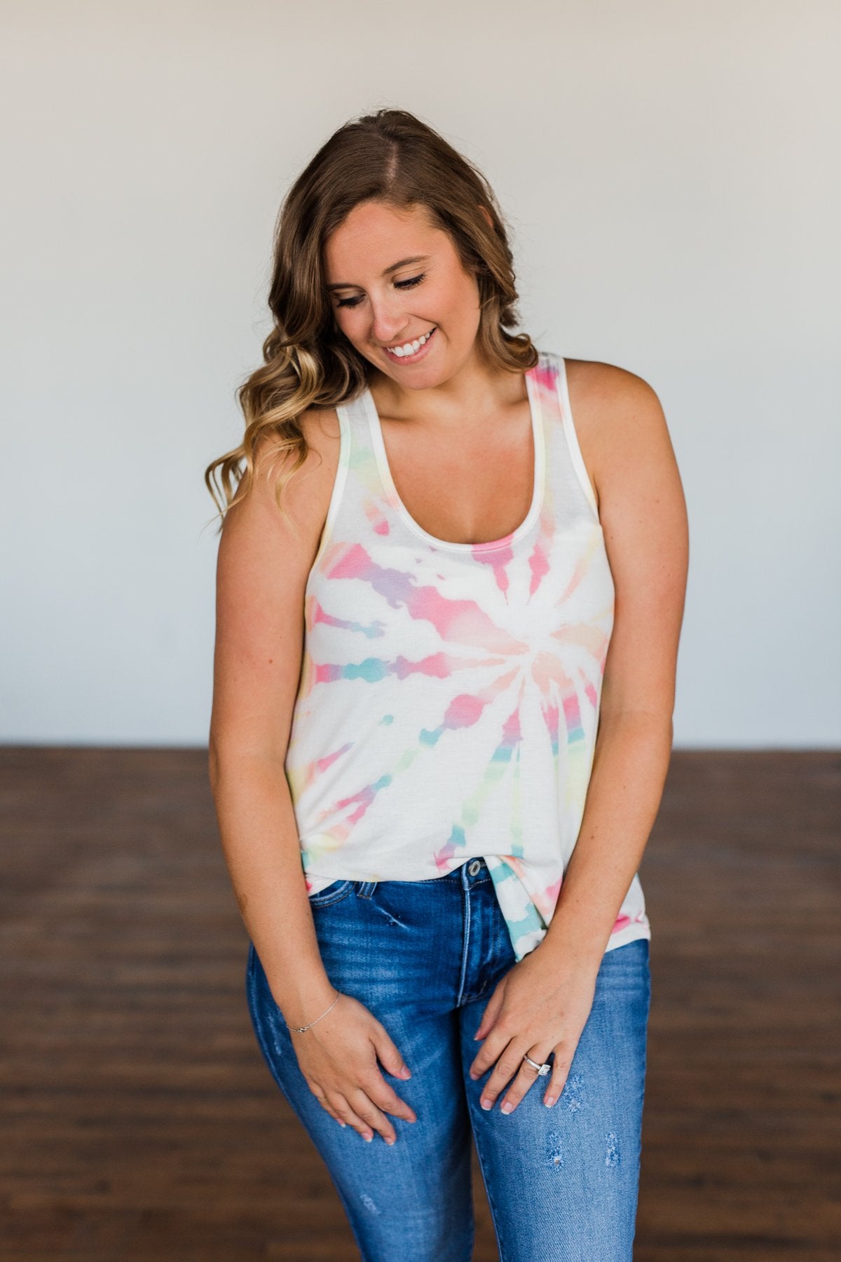 Dancing On My Own Tie Dye Tank Top- Ivory & Multi-Color