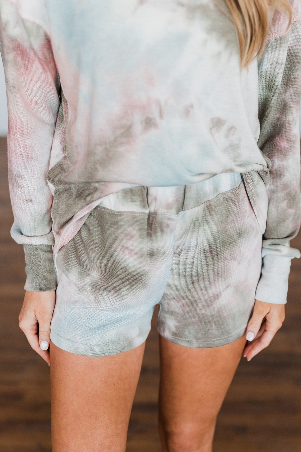 Tie Dye Lounge Shorts Blue Peach Olive The Pulse Boutique