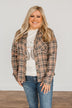 Fall Into The Season Button Plaid Top- Dusty Teal, Mocha, & Oatmeal
