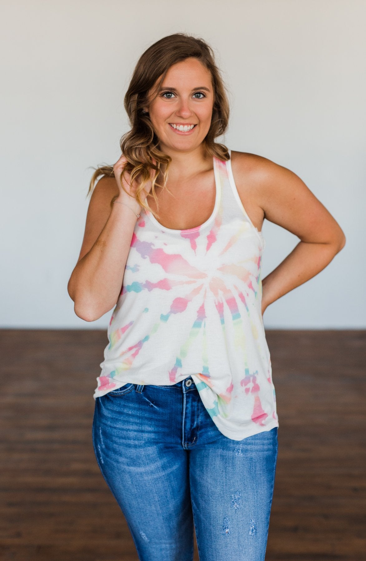 Dancing On My Own Tie Dye Tank Top- Ivory & Multi-Color