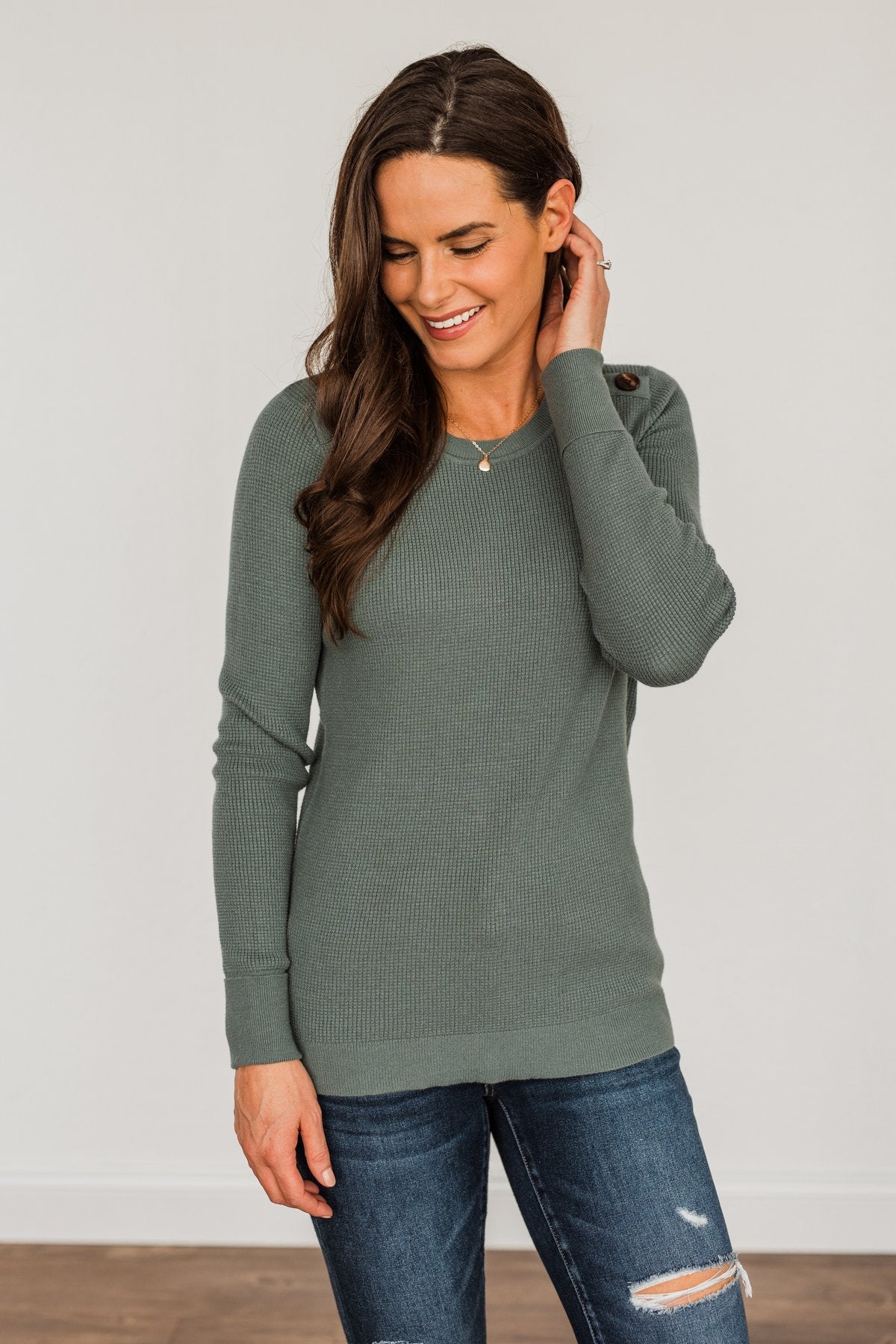 Reasons To Smile Long Sleeve Knit Top- Dusty Jade