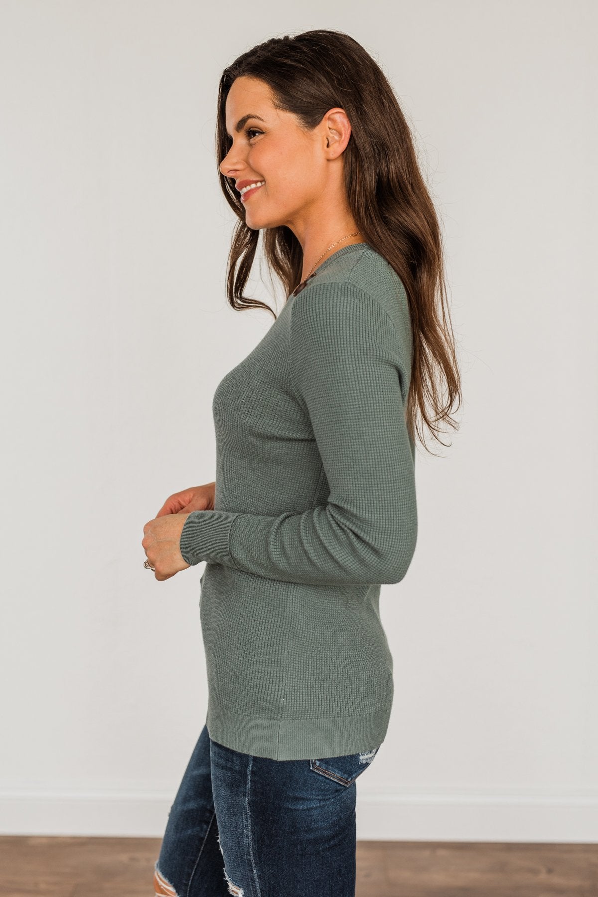Reasons To Smile Long Sleeve Knit Top- Dusty Jade