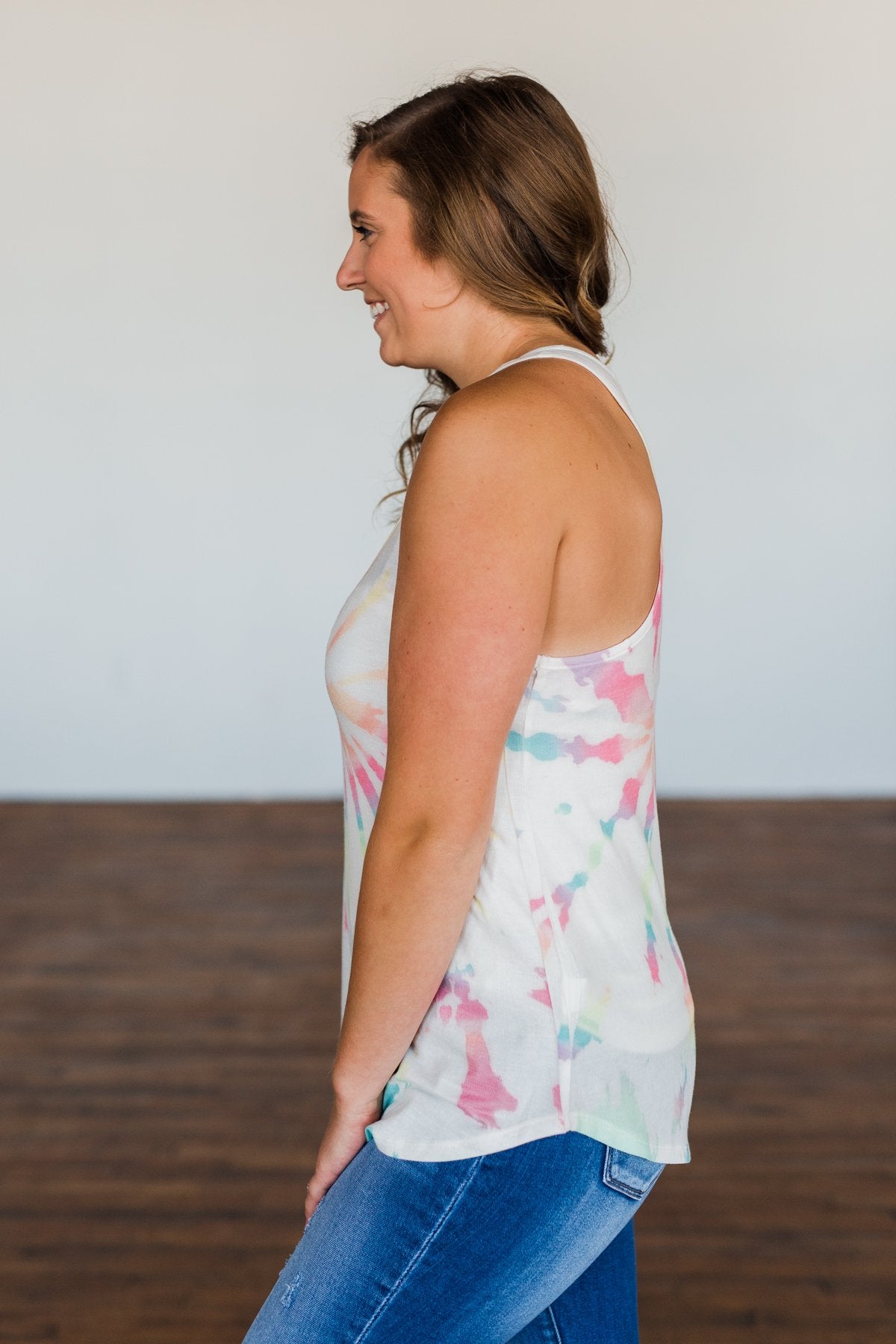 Dancing On My Own Tie Dye Tank Top- Ivory & Multi-Color