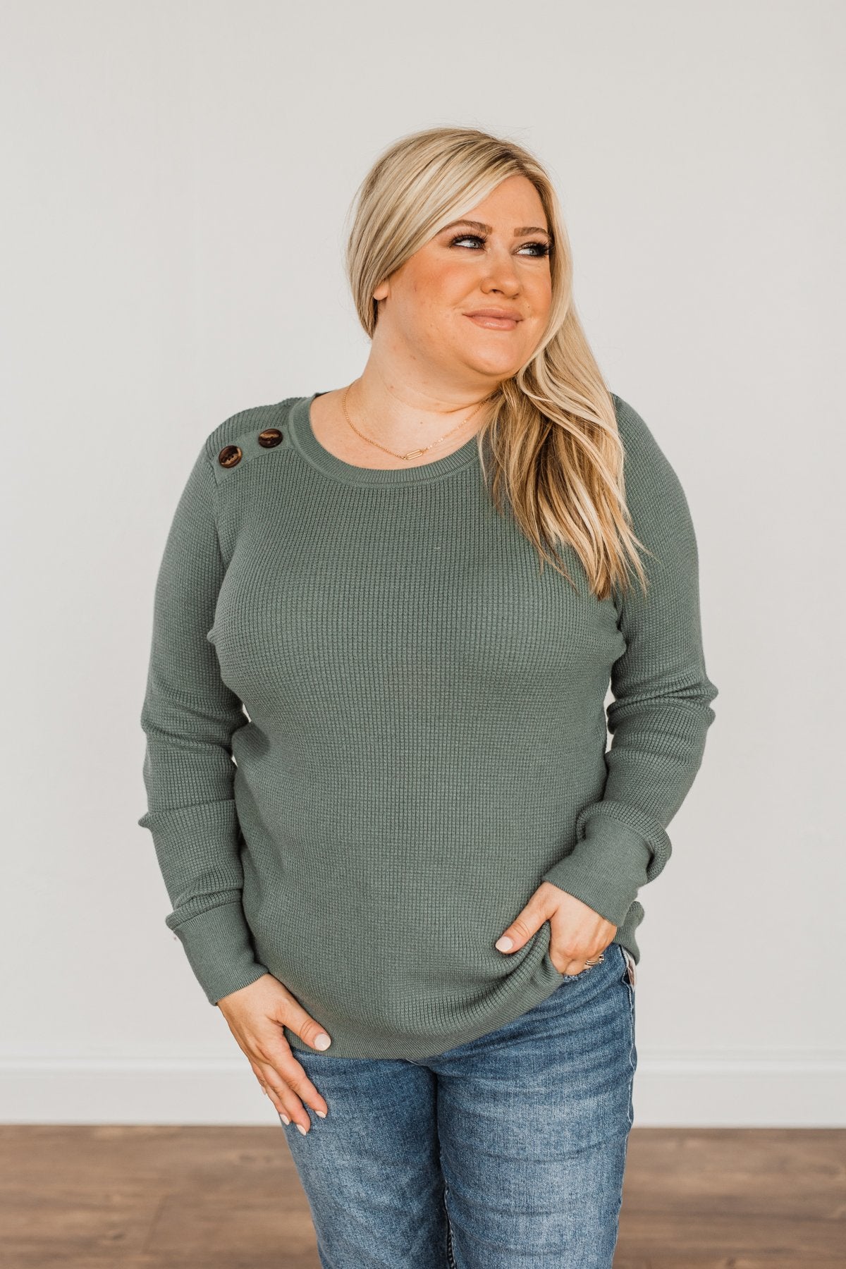 Reasons To Smile Long Sleeve Knit Top- Dusty Jade