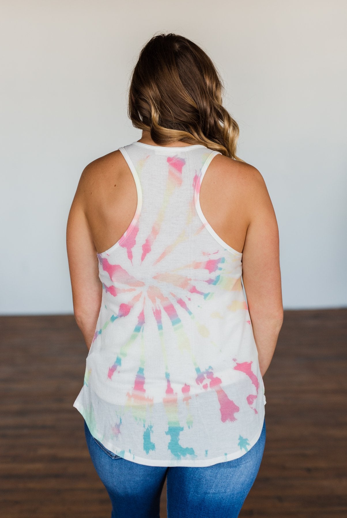 Dancing On My Own Tie Dye Tank Top- Ivory & Multi-Color