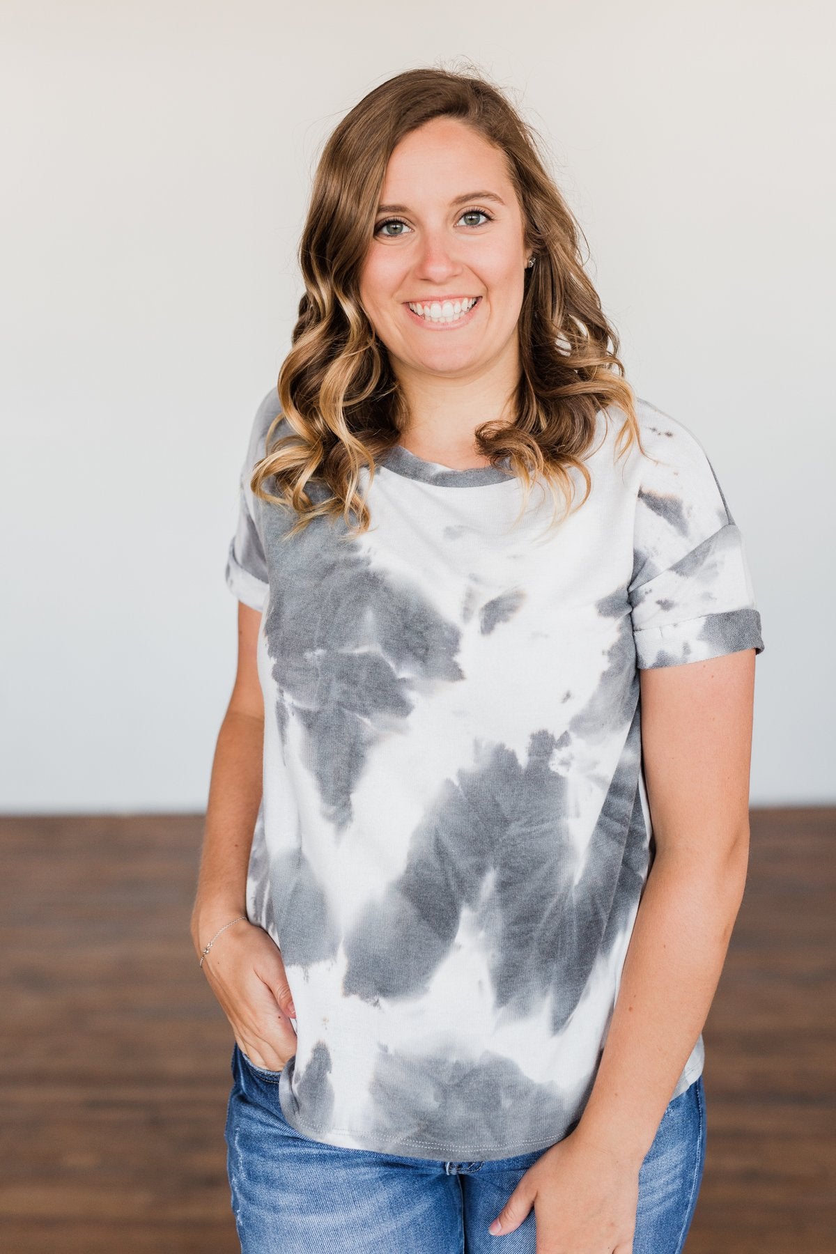 Dreaming A New Dream Tie Dye Top- Charcoal & Ivory