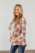 Friendly Smiles Button Down Plaid Top- Rust & Beige