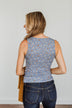 Everlasting Moments Floral Zipper Henley Tank Top- Denim Blue