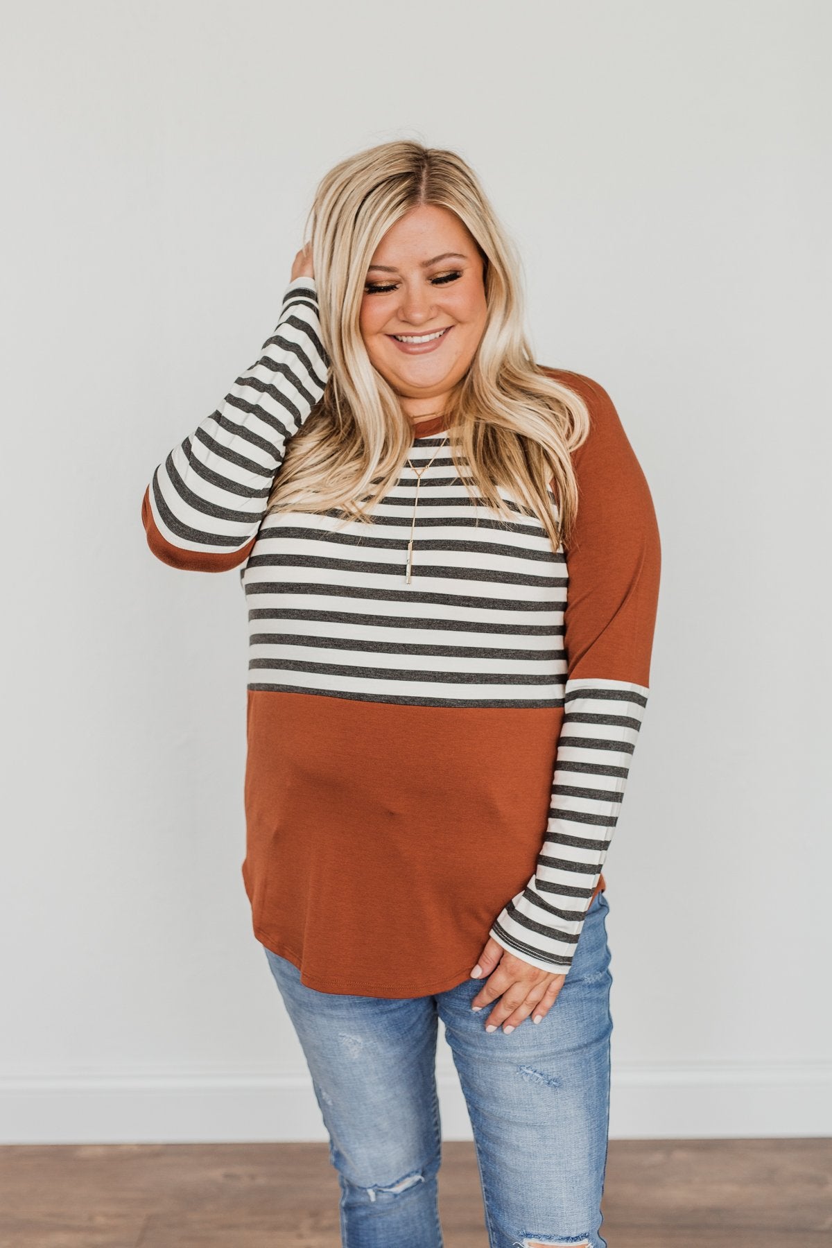 Autumn On My Mind Striped Top- Rust