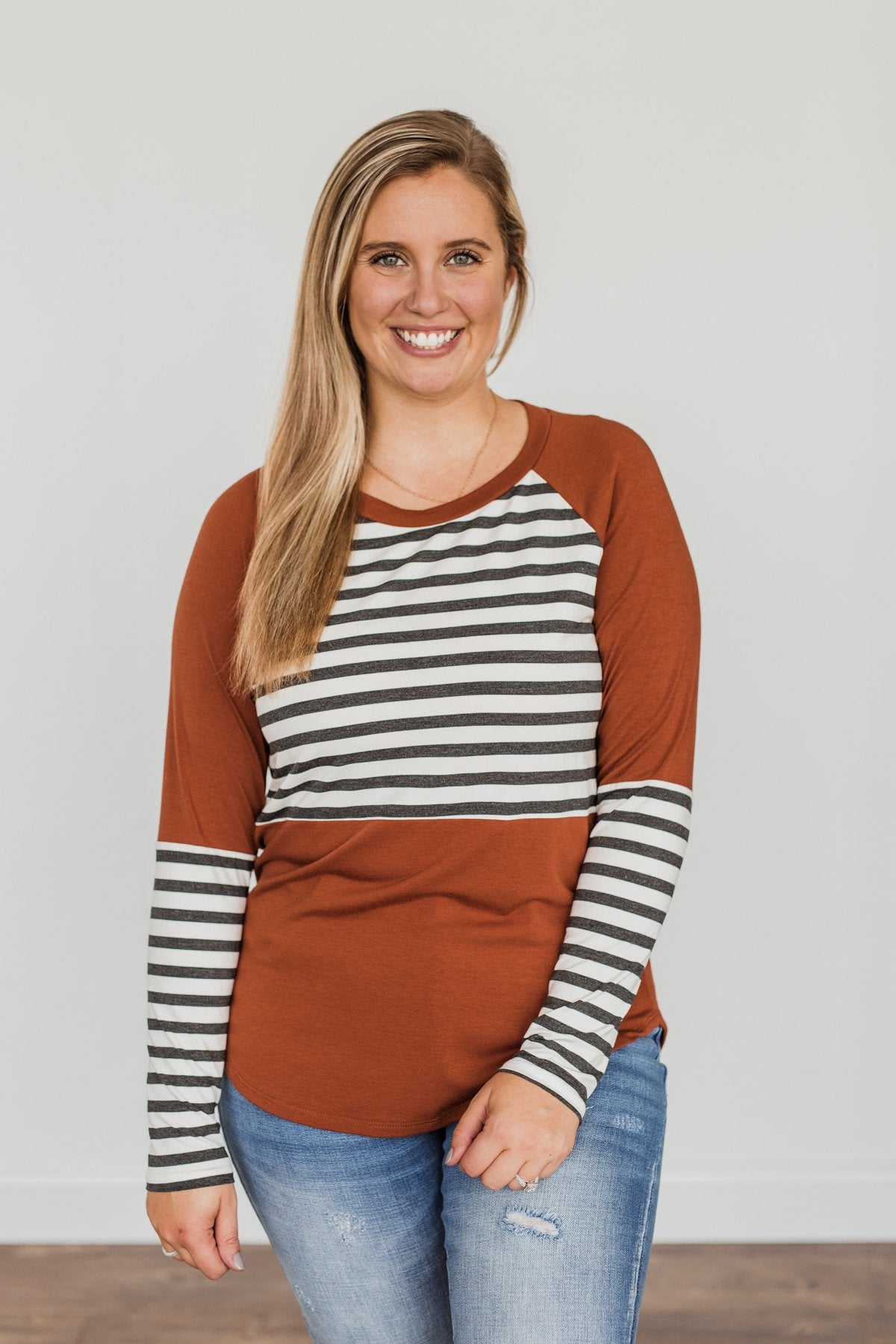 Autumn On My Mind Striped Top- Rust