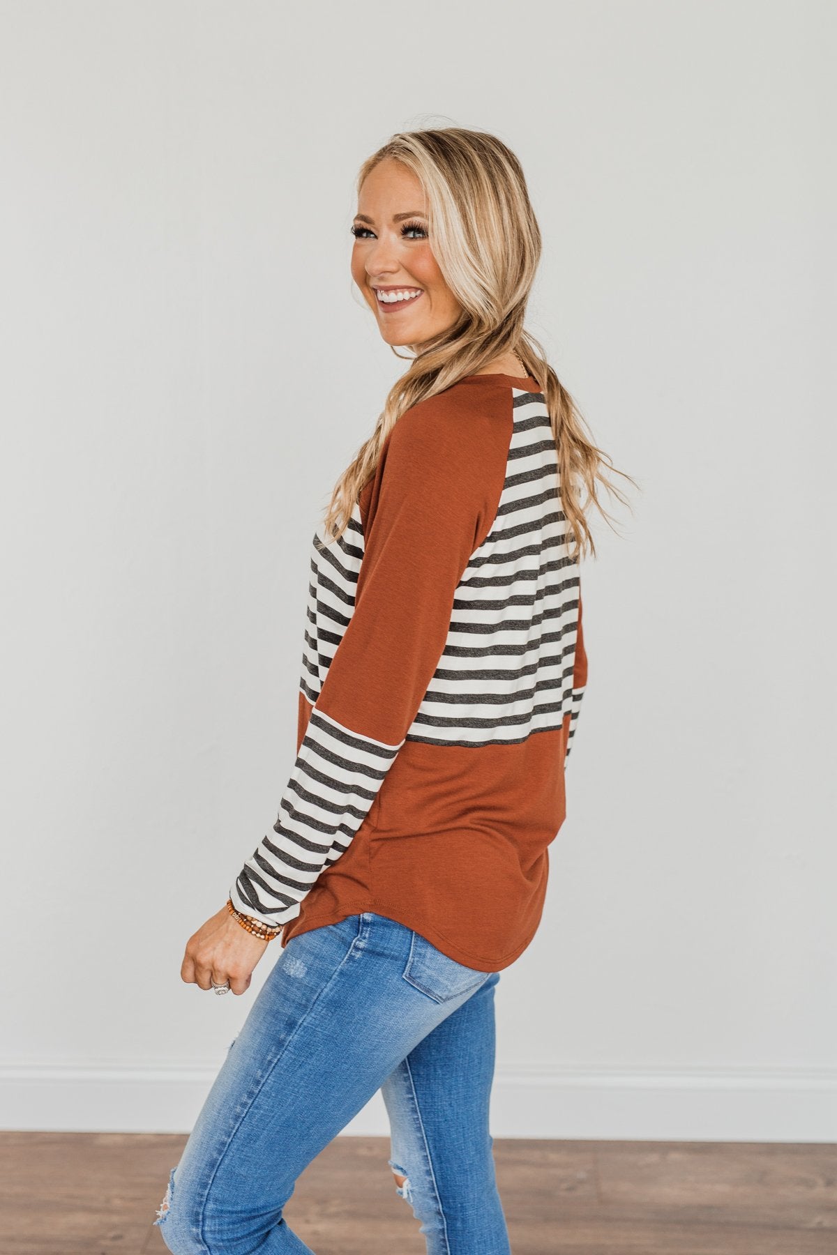 Autumn On My Mind Striped Top- Rust