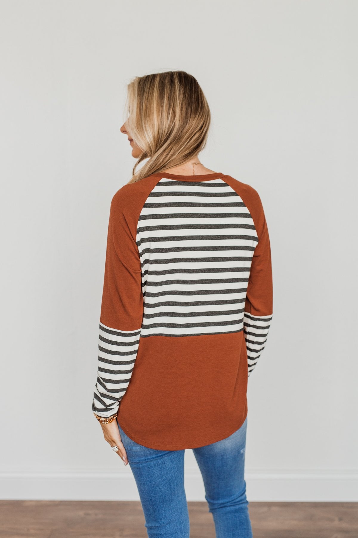 Autumn On My Mind Striped Top- Rust