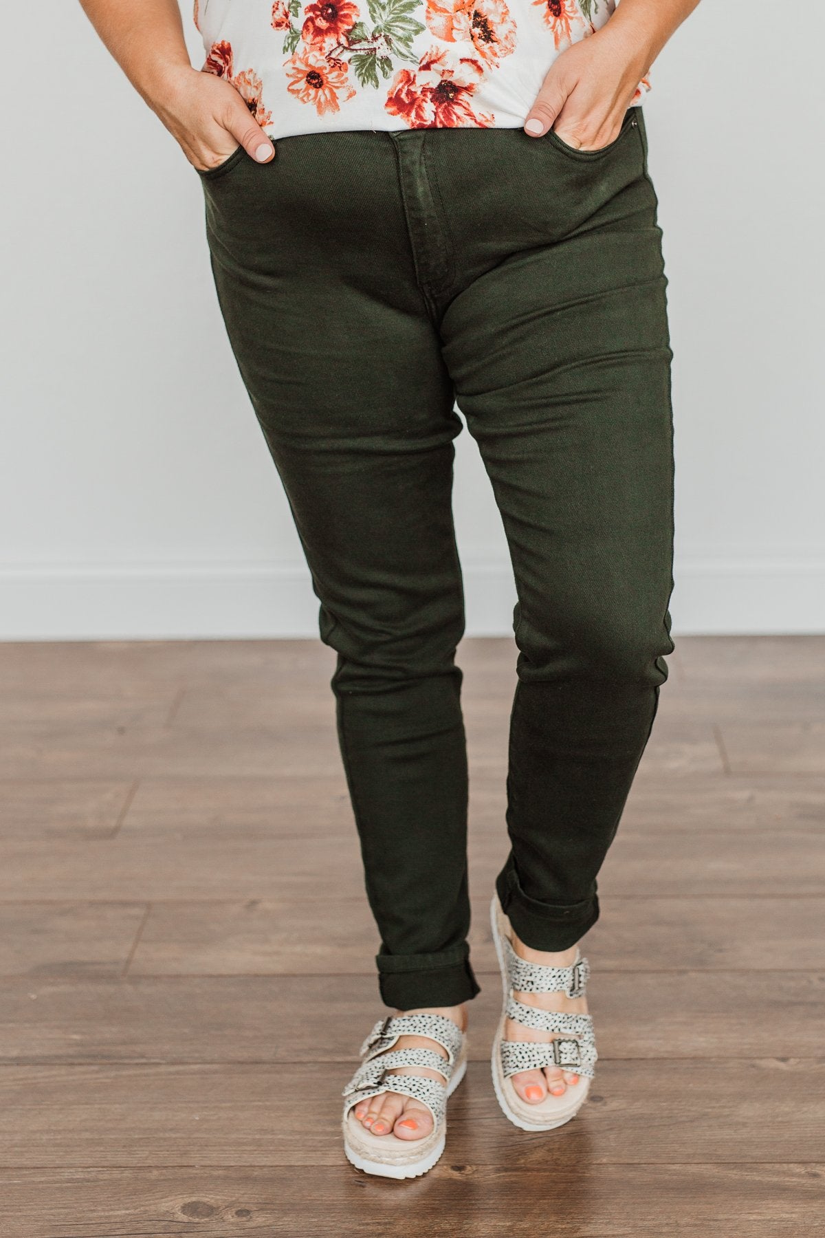 KanCan High-Rise Colored Skinny Jeans- Dark Olive