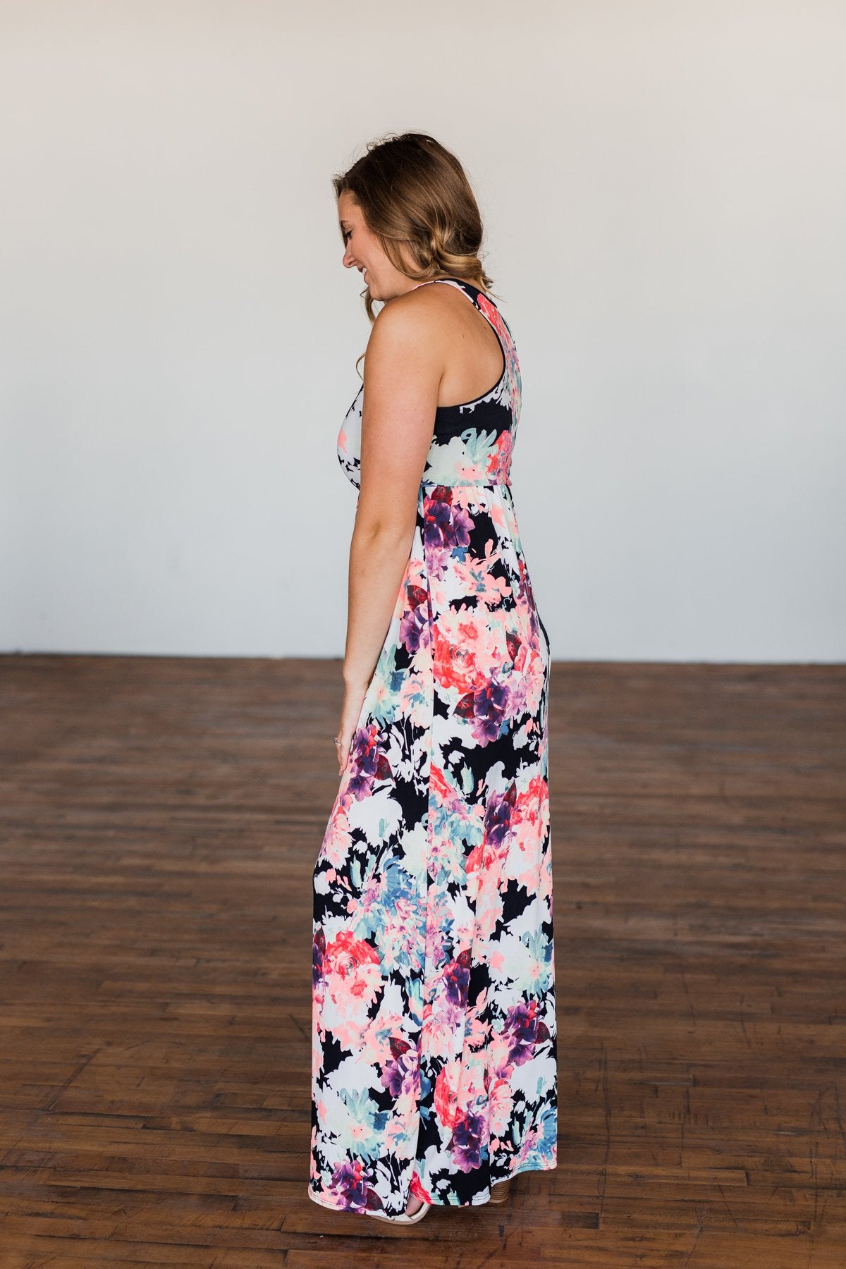 Thrills Of The Night Floral Maxi Dress- Navy & Multi-Color
