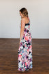 Thrills Of The Night Floral Maxi Dress- Navy & Multi-Color