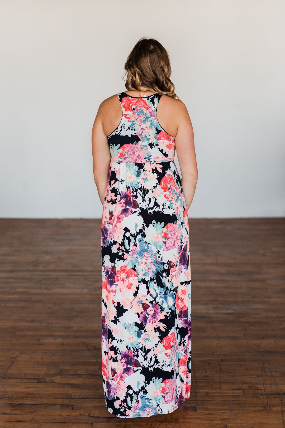 Thrills Of The Night Floral Maxi Dress- Navy & Multi-Color