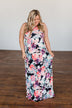 Thrills Of The Night Floral Maxi Dress- Navy & Multi-Color