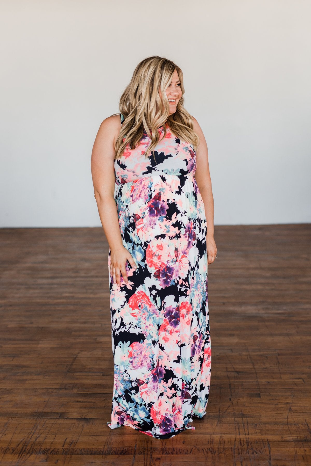 Thrills Of The Night Floral Maxi Dress- Navy & Multi-Color
