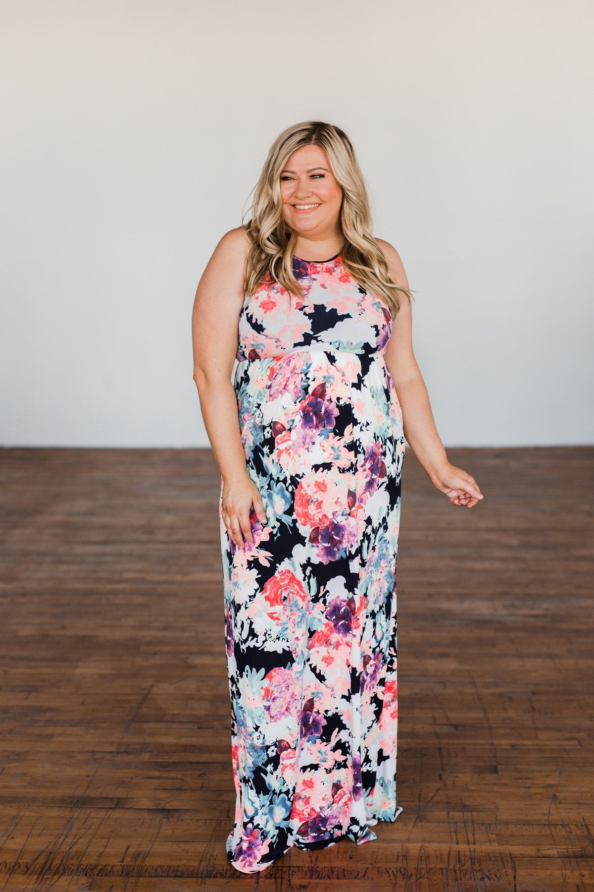 Thrills Of The Night Floral Maxi Dress- Navy & Multi-Color