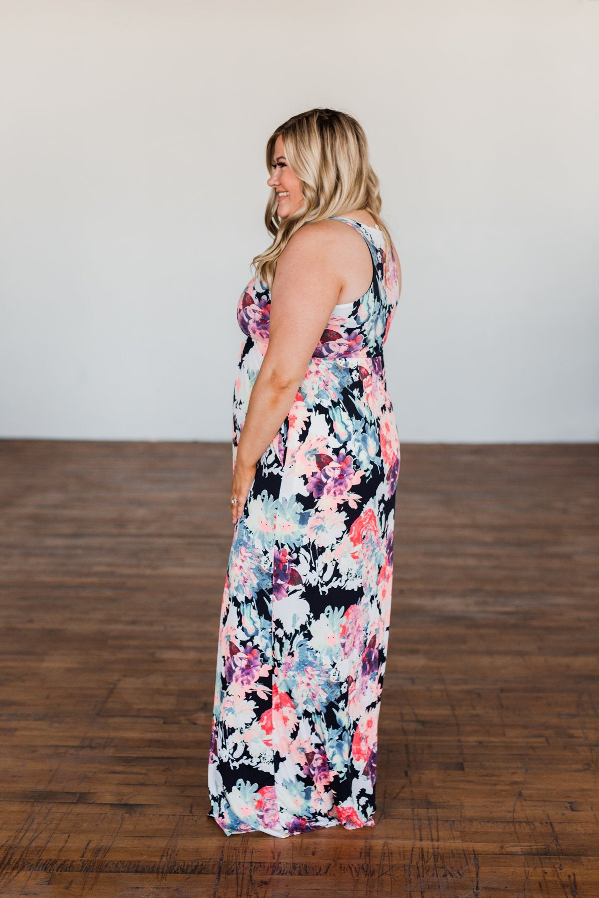 Thrills Of The Night Floral Maxi Dress- Navy & Multi-Color