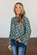 High Standards Floral Ruffle Blouse- Forest Green