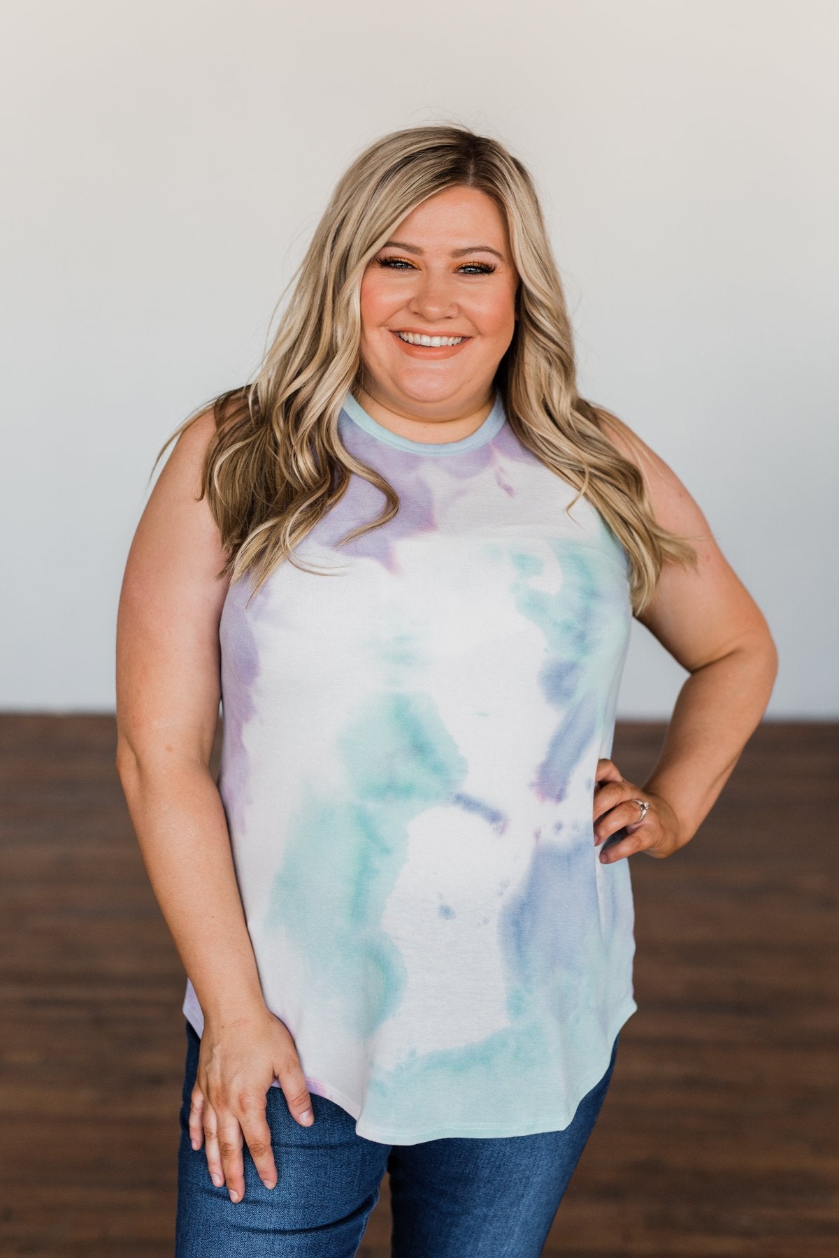 Brighten My Summer Tie Dye Tank Top- Purple, Mint, Ivory