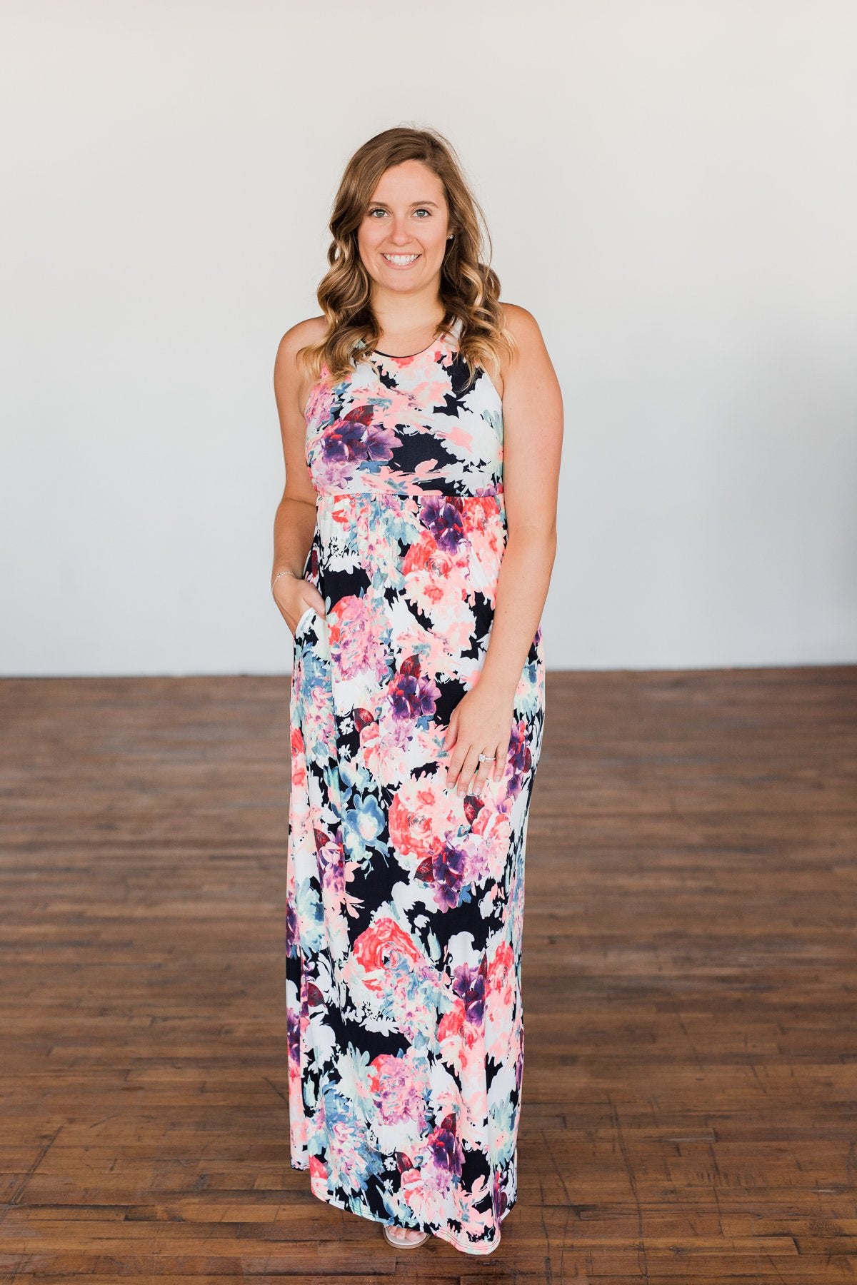 Thrills Of The Night Floral Maxi Dress- Navy & Multi-Color