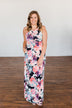 Thrills Of The Night Floral Maxi Dress- Navy & Multi-Color