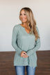 There You Go Again Thermal Notch Top- Dusty Sage